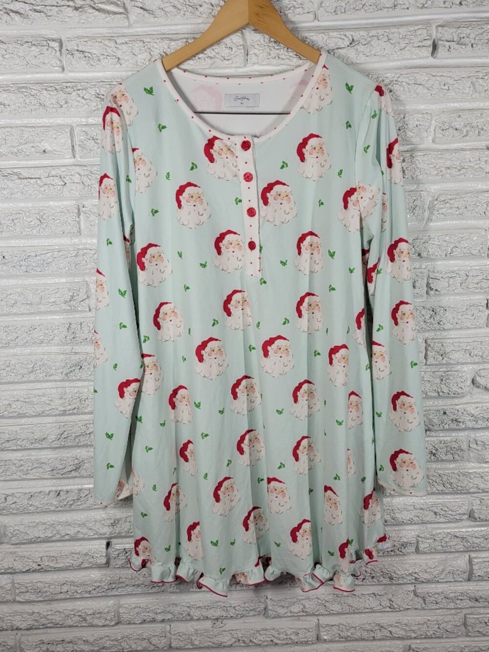 Sweet Honey Women XL Pajama Top Christmas Santa Claus Ruffle Long Sleeve NOV153E